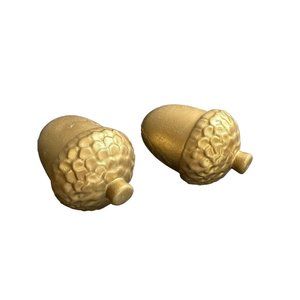 Pair Of 2 Ceramic Art Pottery Acorn Figurines Gold Fall Decorations 2"x3"